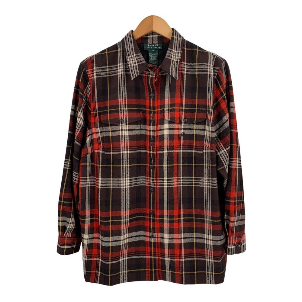Ralph Lauren Black and Red Worsted Wool Plaid Shirt Size 1X Shacket